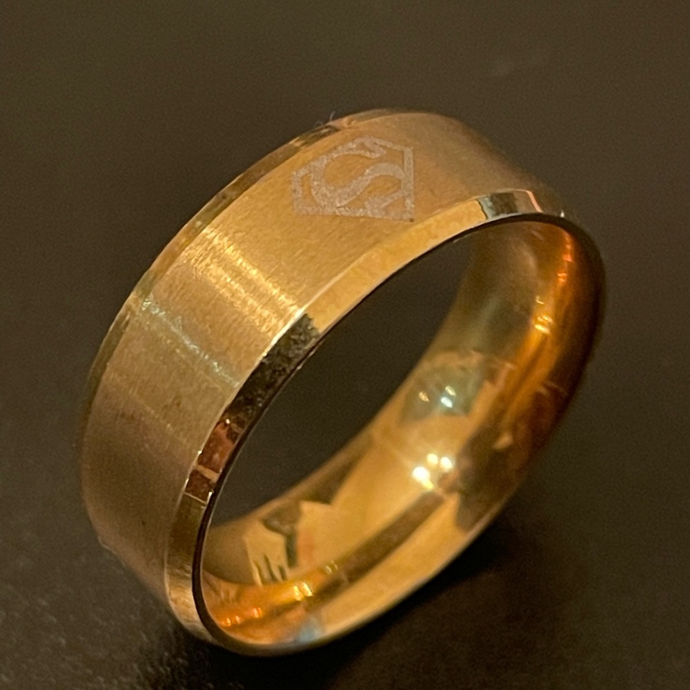 8mm gold stainless steel Superman ring size 12